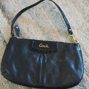 Coach Black Leather Shoulder Bag with Gold Accents